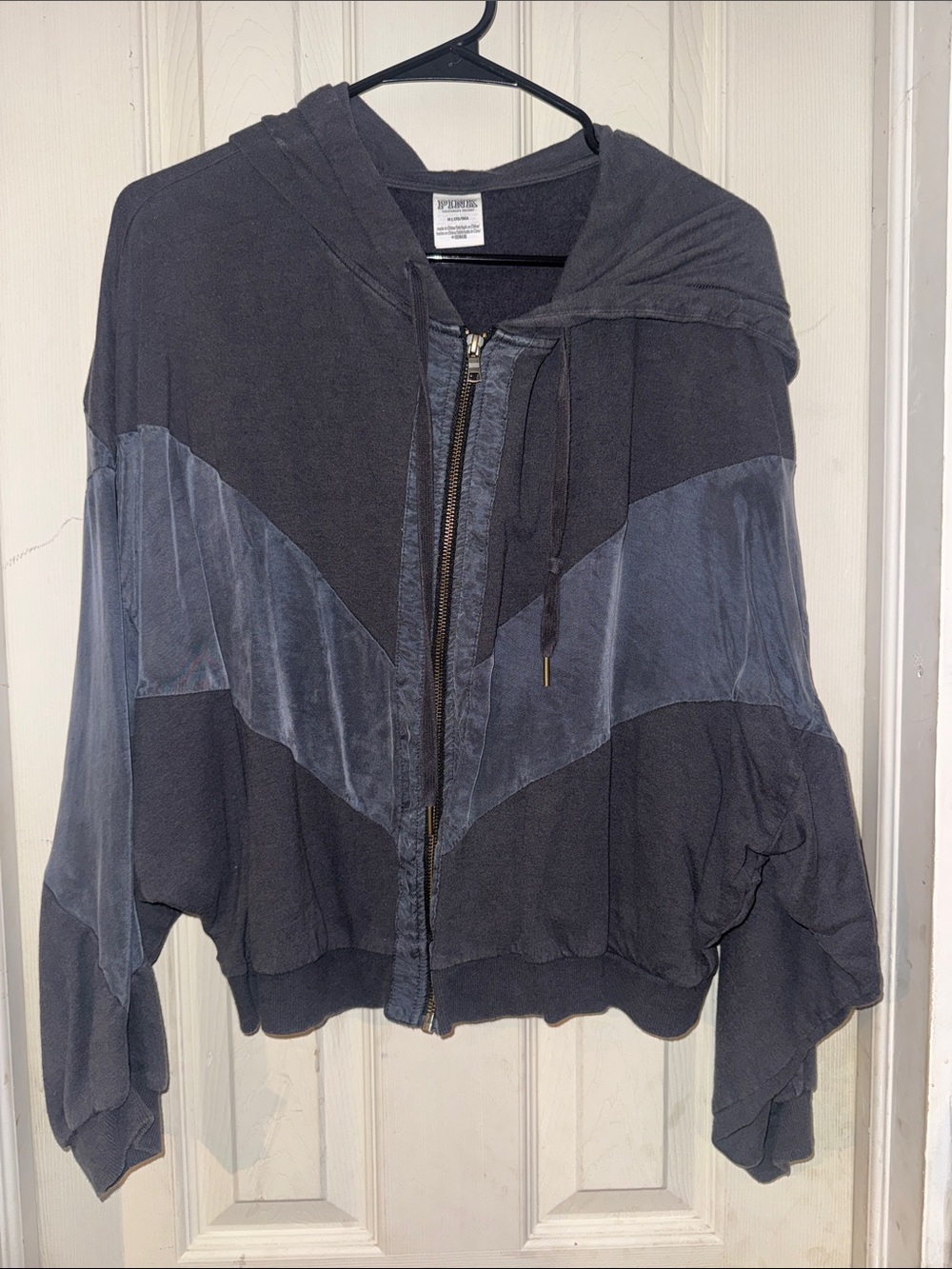 PINK Vintage-Style Black & Charcoal Zip Hoodie